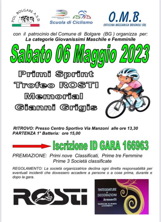 Primi Sprint per i Giovanissimi a Bolgare sabato 6 maggio