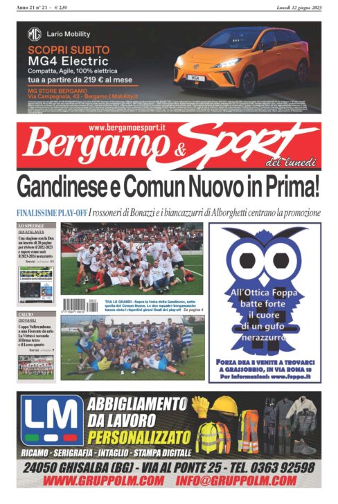 Bg & Sport in edicola: applausi a Gandinese e a Comun Nuovo promossi in Prima categoria