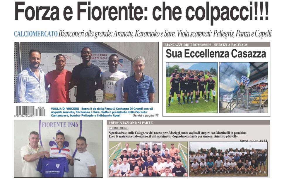 Bg & Sport in edicola: calciomercato in primo piano, colpacci di Forza & Costanza e Fiorente