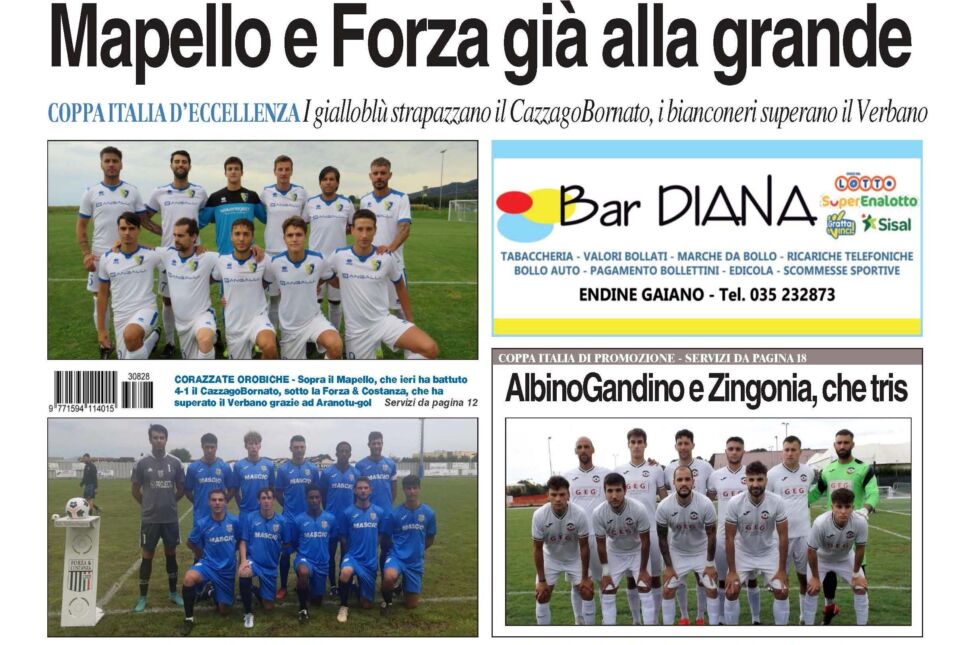Bg & Sport in edicola: vittorie da sogno di Mapello, Forza & Costanza, AlbinoGandino e Zingonia Verdellino