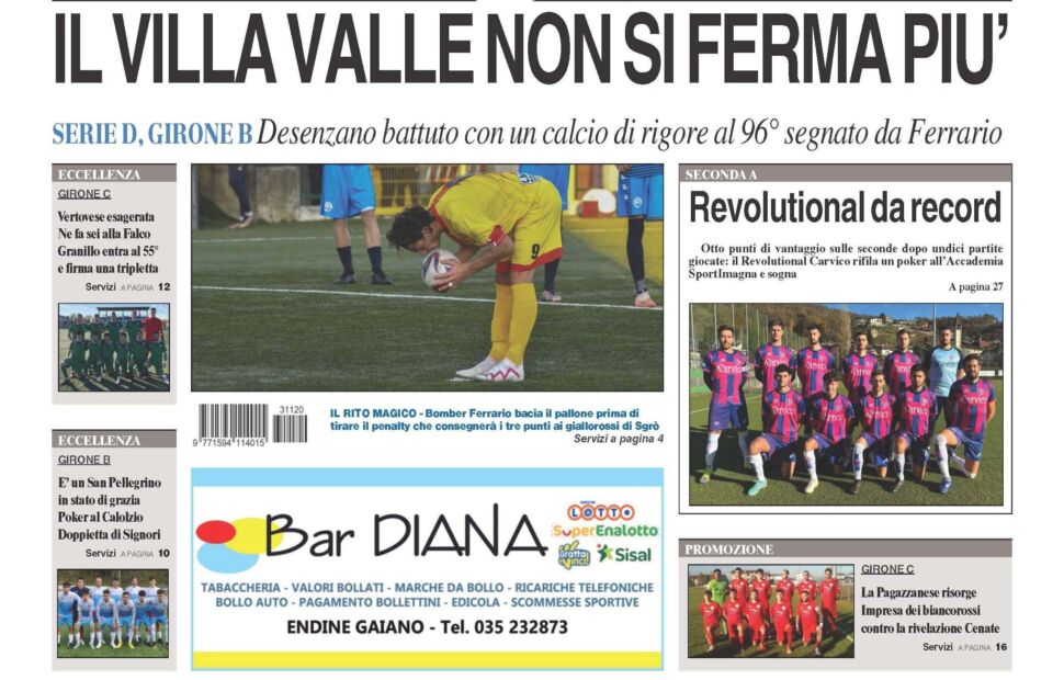 Bg & Sport in edicola! In evidenza il Villa Valle, il Sanpe, la Vertovese, il Revolutional Carvico e la Pagazzanese