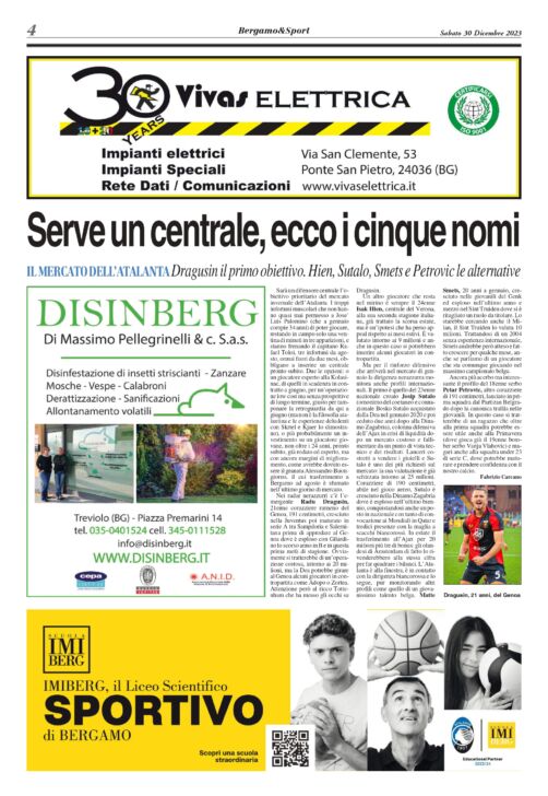 Atalanta-Lecce chiudiamo l’anno col botto. Leggi qui la copia del Bergamo & Sport stadio