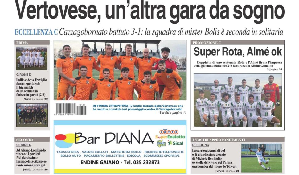 Bg & Sport in edicola: applausi a Vertovese, Almé, Lallio, Acos, Immacolata e Alzanese