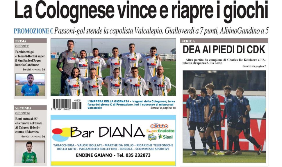 Bg & Sport in edicola: Atalanta, Colognese, San Paolo d’Argon e Calusco in evidenza