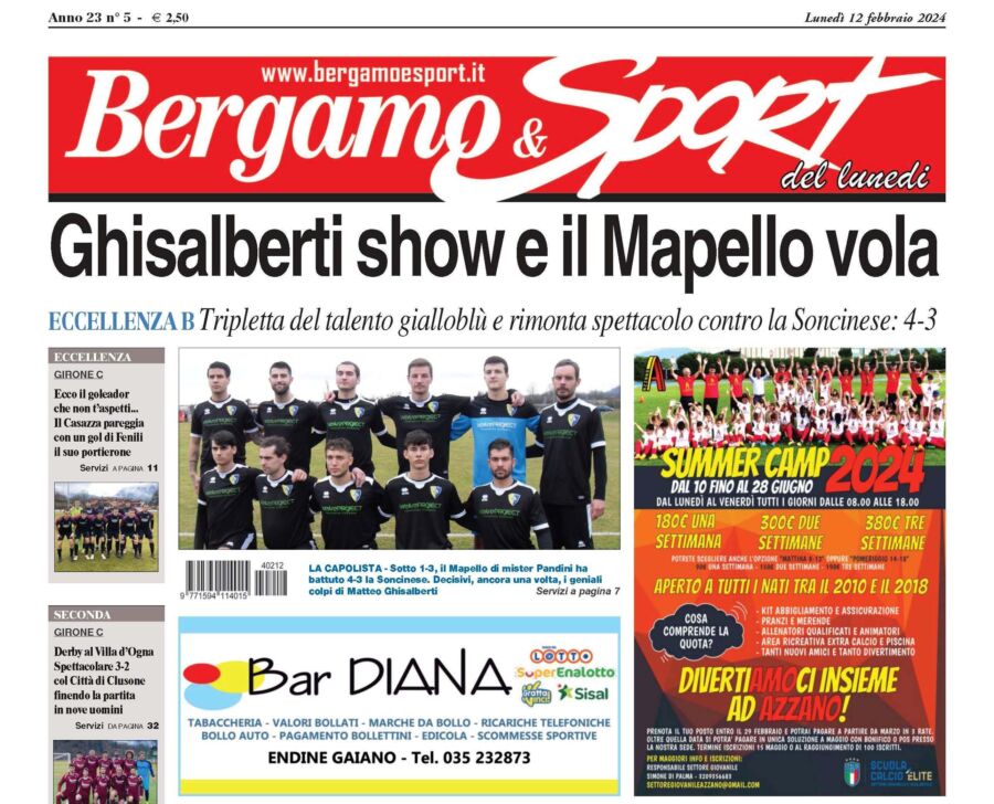 Bg & Sport in edicola: in evidenza Mapello, Casazza, Fiorente, Pianico, Villa d’Ogna e la camminata di Sabbio