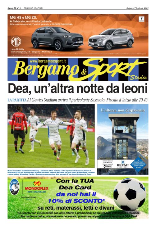 Atalanta-Sassuolo leggi qui gratuitamente il Bergamo & Sport stadio