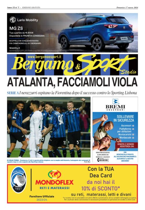 Oggi Atalanta-Fiorentina, leggi qui gratuitamente il Bergamo & Sport stadio