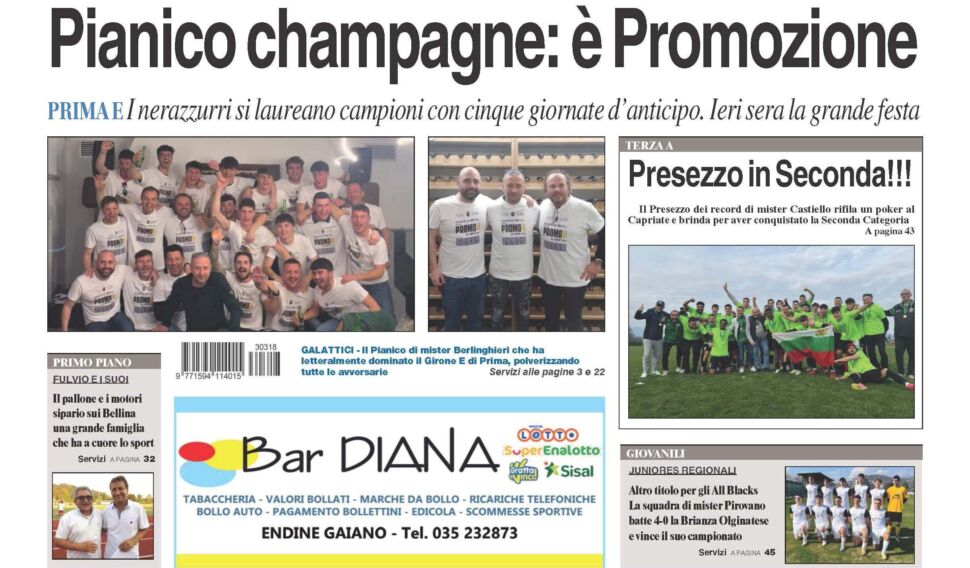 Bg & Sport in edicola: il Pianico, il Presezzo, la Juniores della Cisanese e la famiglia Bellina in evidenza