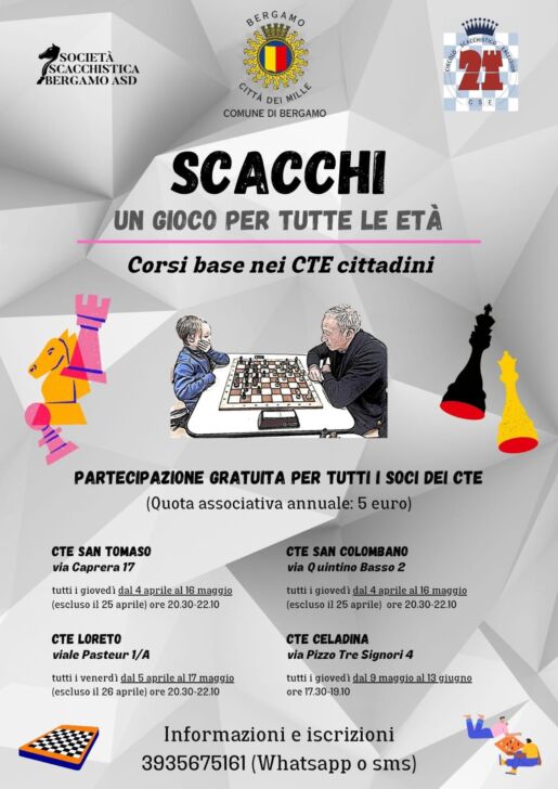 SCACCHI: UN GIOCO PER TUTTE LE ETÀ, CORSI BASE IN QUATTRO CTE CITTADINI