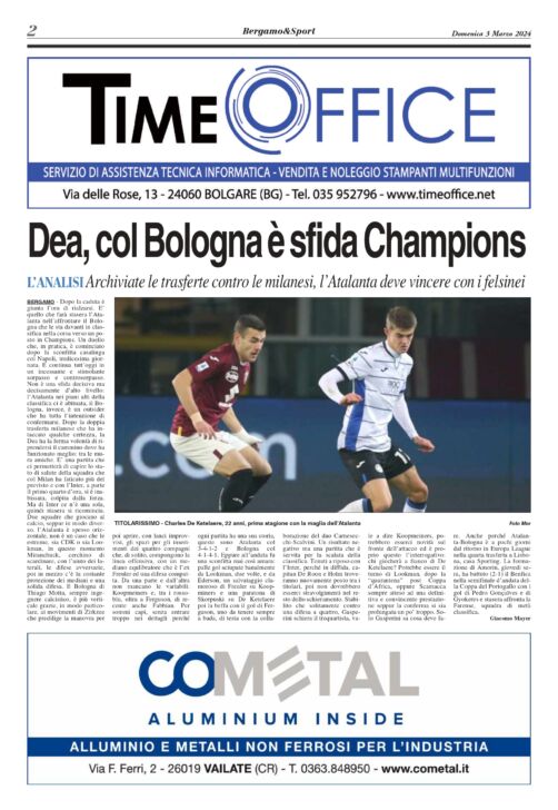 Bergamo & Sport stadio per Atalanta-Bologna. Leggi qui gratuitamente la copia del giornale