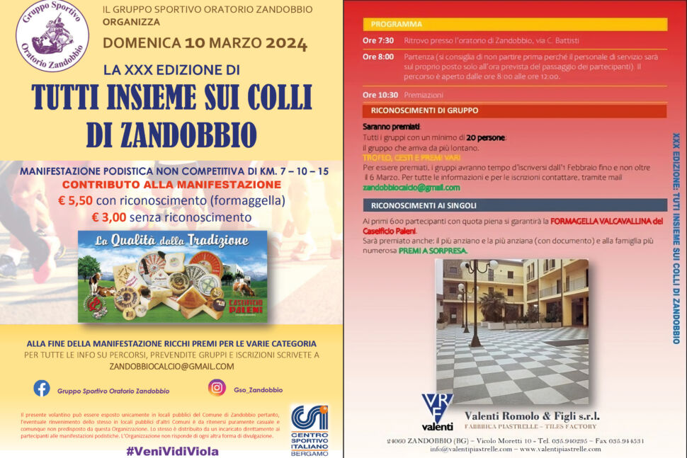 “Tutti insieme sui colli di Zandobbio” torna domenica 10 marzo per la trentesima edizione