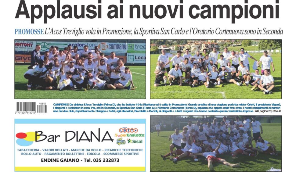 Bg & Sport in edicola: in evidenza i campioni dell’Acos Treviglio, quelli della Sportiva San Carlo e quelli dell’Oratorio Cortenuova