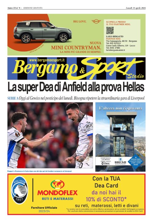 Atalanta-Verona leggi qui la tua copia gratuita del Bergamo & Sport stadio