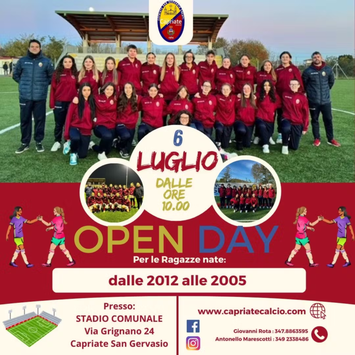 Capriate, il 6 luglio open day per ragazze dal 2012 al 2005