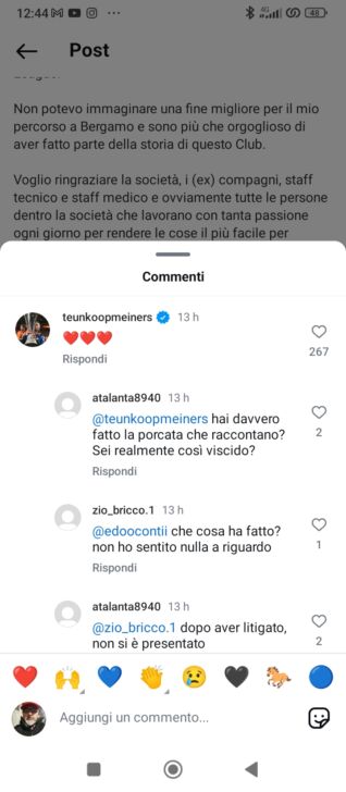 Il saluto di Hateboer ai tifosi: “Orgogliosamente atalantino”. Koopmeiners gli mette il like e arrivano gli insulti