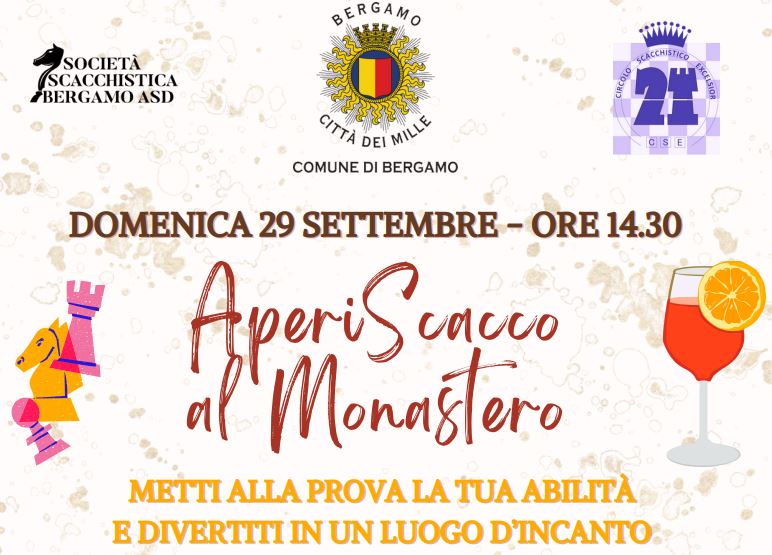 Boom degli scacchi in città. E il 29 settembre c’è l’aperi-scacco all’ex Monastero di Astino