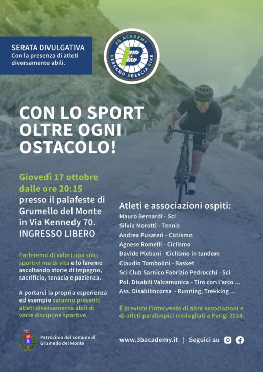 Con lo sport oltre ogni ostacolo, serata divulgativa giovedì 17 ottobre a Grumello