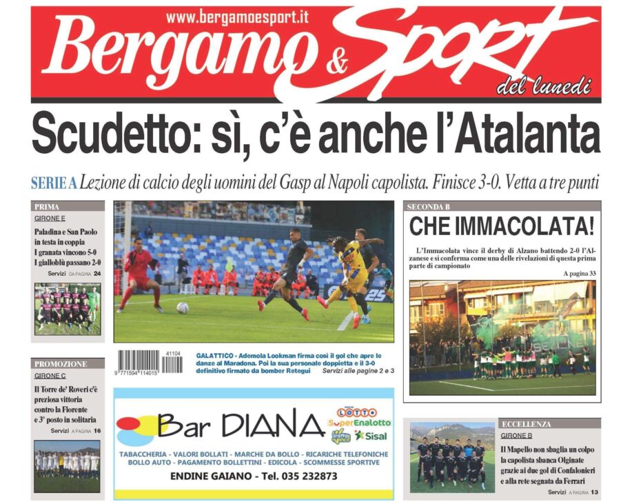 Bg & Sport in edicola: brillano Atalanta, Immacolata, Mapello, Paladina, San Paolo e Torre de’ Roveri