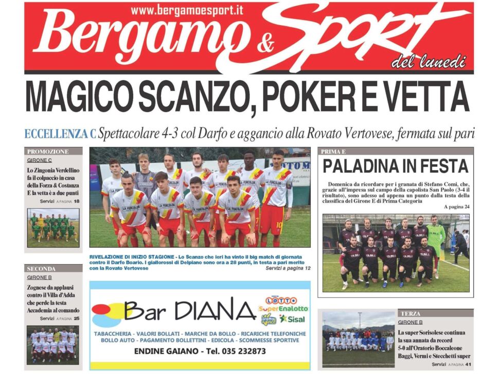 Bg & Sport in edicola: Scanzo, Zingonia Verdellino, Paladina, Zognese e Sorisolese in primo piano