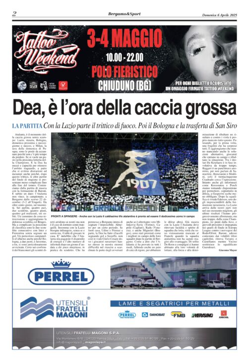 Atalanta-Lazio ecco il Bergamo & Sport stadio