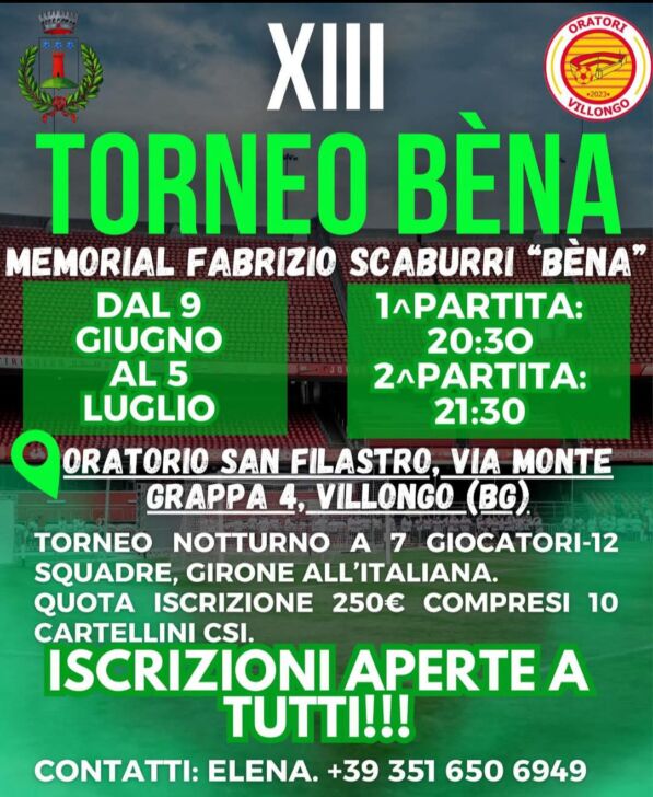 Oratori Villongo, aperte le iscrizioni al XIII Torneo Bèna