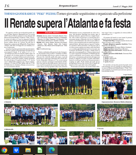 A Leffe il 24 e 25 maggio il Memorial Gianni Radici-Peke Pezzoli, e novità il torneo di calcio femminile