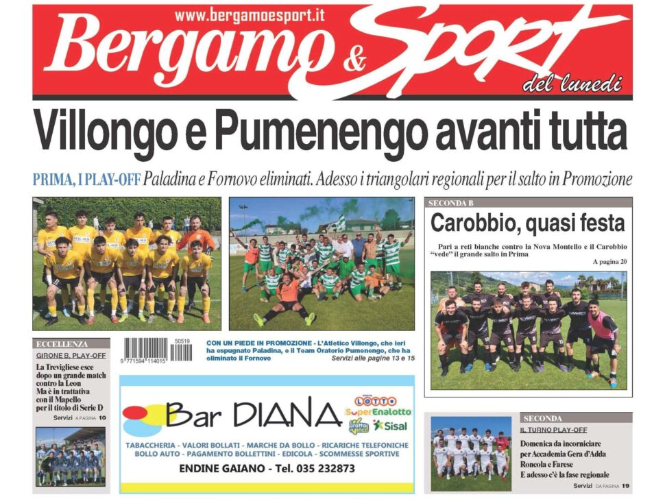 Bg & Sport in edicola: in evidenza Atletico Villongo, Pumenengo, Carobbio, Accademia Gera d’Adda, Roncola e Farese