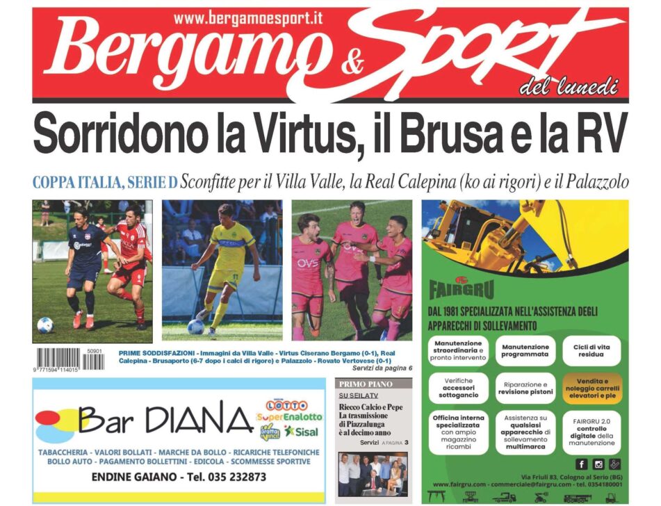 Bg & Sport in edicola: in evidenza i successi in Coppa Italia di Virtus Ciserano Bergamo, Brusaporto e Rovato Vertovese