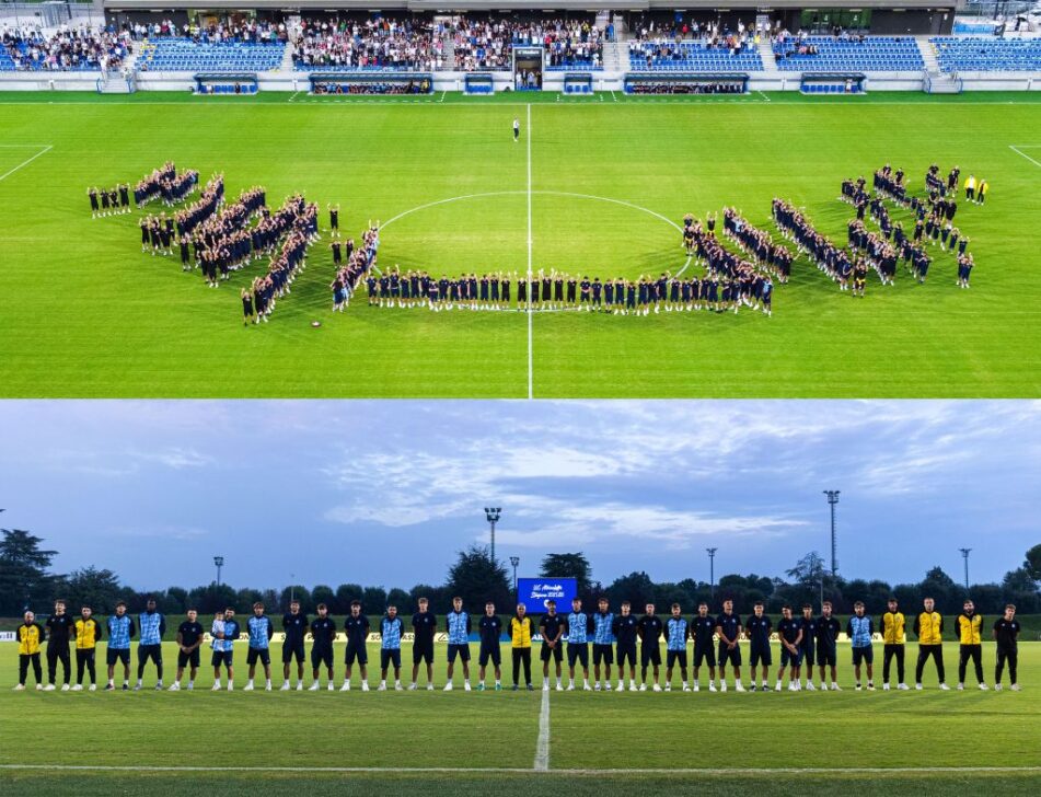 Le sedici squadre dell’AlbinoLeffe sfilano con le famiglie: “Giovani e futuro, territorio e progetto educativo”