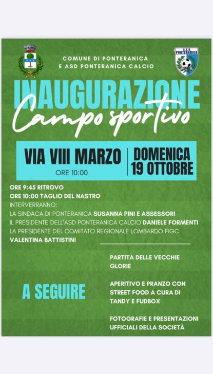 Ponteranica, si inaugura il nuovo campo sportivo: attesa per la festa del calcio biancoblu