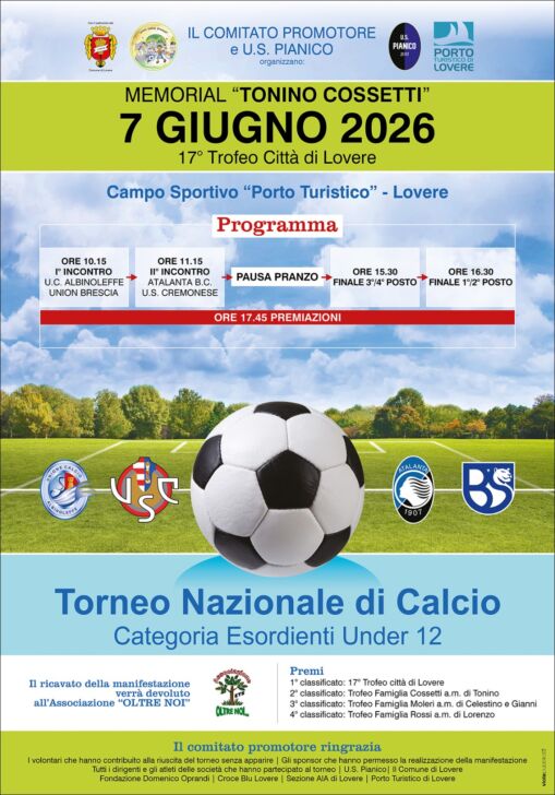 Memorial Tonino Cossetti a Lovere il 7 giugno