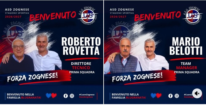 Zognese, nuovi incarichi per la prima squadra, con Rovetta e Belotti